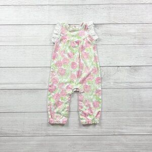 Laura Ashley Baby Girl Romper Floral One Piece Lace Ruffle Sleeves 6-9 Months